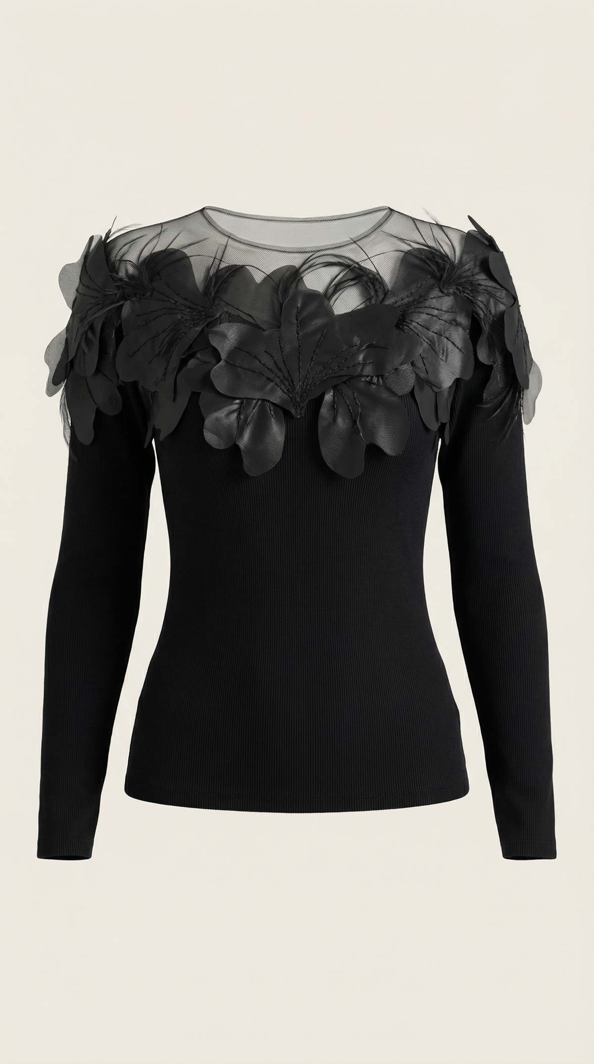 Suéter de punto con adornos de plumas